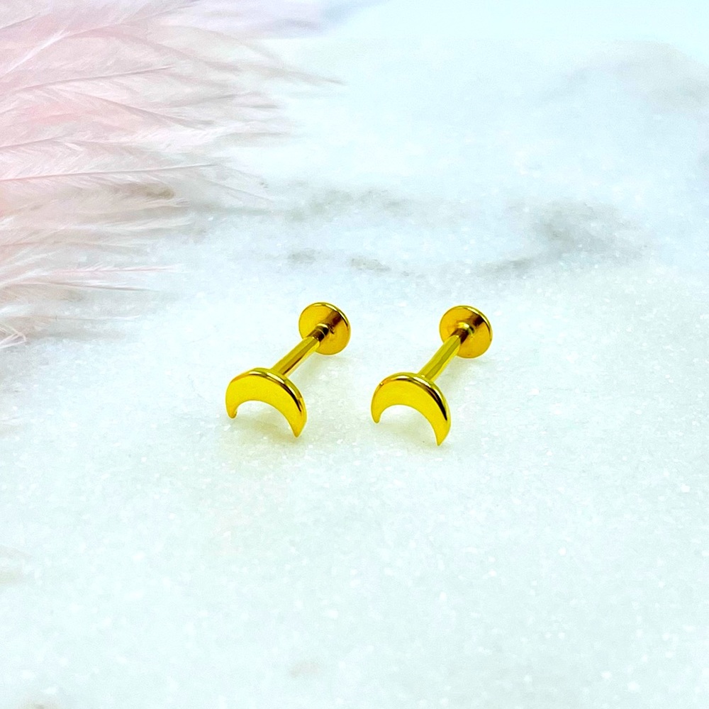 Tiny gold moon stud earrings, 925 sterling stud. Small moon stud.
